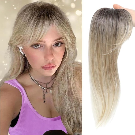 Hair Toppers for Women, 17.72 Inch Long Hair Pieces for Women with Thinning Hair, 360° 3D Clip in Blunt Wispy Bangs