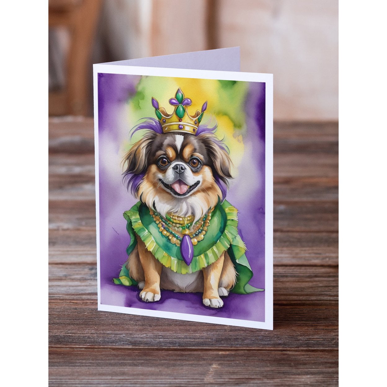 Tibetan Spaniel King of Mardi Gras Greeting Cards Pack of 8 7 in x 5 in