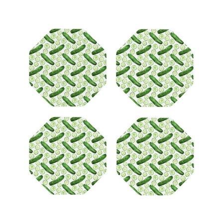 

KLL Drink Coasters Set Octagon of 4 PU Leather Absorbent Coasters Set Decorative Coffee Cup Coasters Housewarming Gift for Home Decor-Green Cucumber1