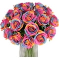 thumbnail image 4 of Rainbow Fake Roses Artificial Flowers - Fake Artificial Roses Silk Flowers with Stems for Home Wedding Hotel Office Centerpiece Decor（Rainbow）, 4 of 5