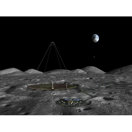 A giant liquid mirror telescope lies nestled in a lunar crater Canvas Art - Walter MyersStocktrek Images (17 x 13)