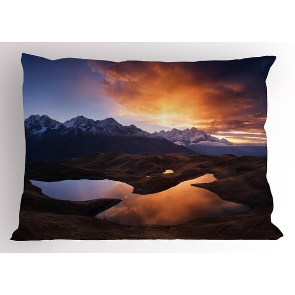 Ambesonne Lake Pillow Sham, Mountain Lake Koruldi, 26" X 20", Pale Orange Dark Brown