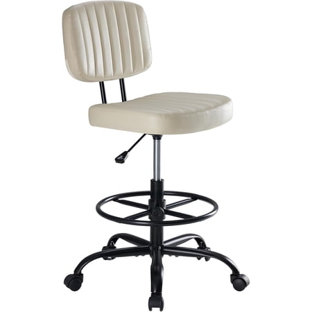Armless Drafting Chair, Low Back Office Seat with Adjustable Footrest Ring for Standing Desk, Ergonomic PU Leather Office Seating, Swivel Rolling High Stool for Studio, Lab, Counter