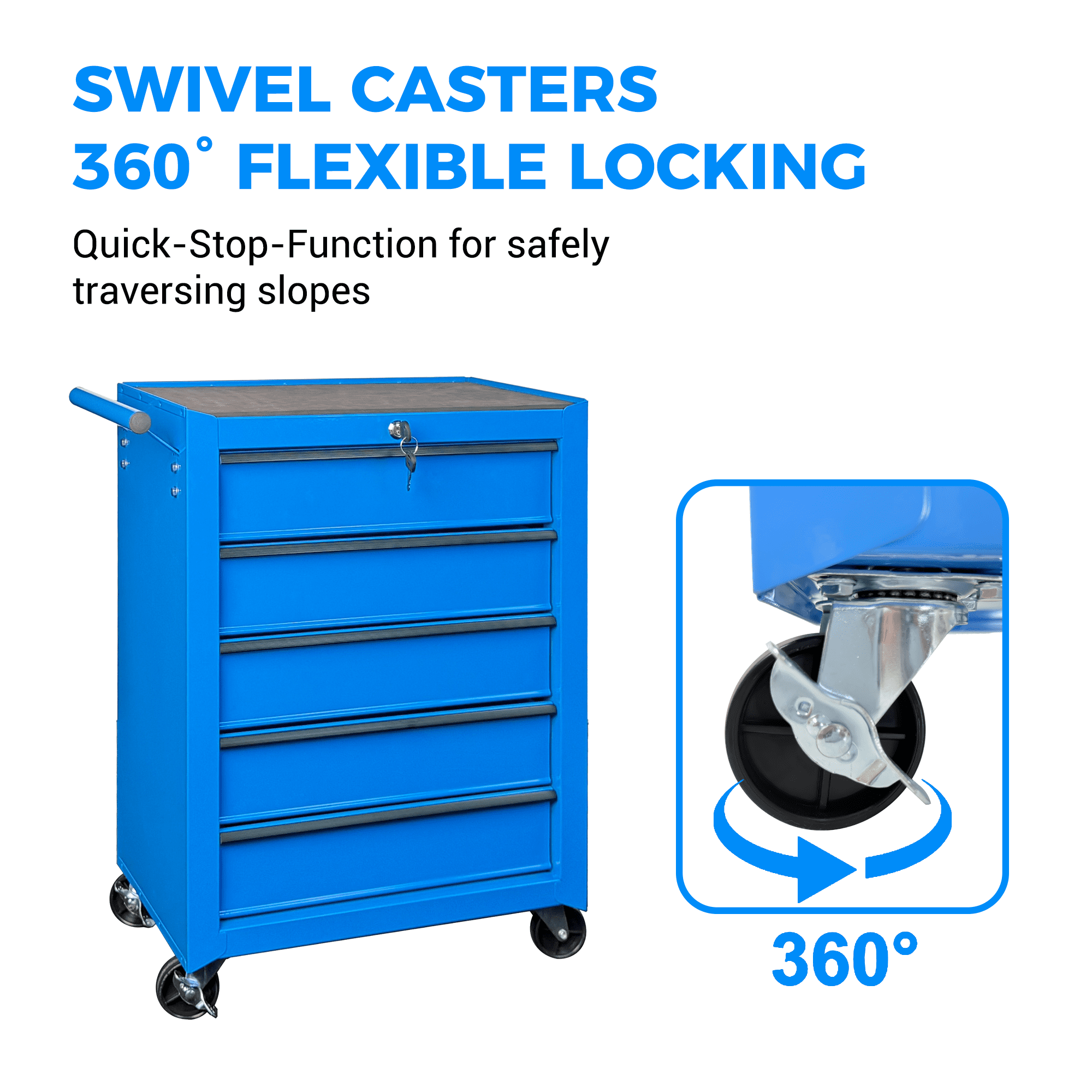 Rolling Metal Tool Chest,20 Inch 5-Drawer Tool Storage Cabinet with Lockable Casters & Steel Top Work Surface, Removable Tool Box, Mobile Tool Cart Organizer for Garage Workshop,Blue