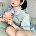 thumbnail image 2 of Conjunto de pijama de manga corta para mujer, ropa de estar por casa con camisa y pantalones cortos, estilo Ins, doble bloque de Color, para verano, 2024, 2 of 5