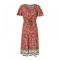 thumbnail image 2 of CNKOO Robes Bohèmes à Imprimé Floral Col en V Manches Courtes Décontractées Plage Maxi Longue Robe, 2 of 6