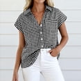 thumbnail image 6 of Craaazy Women's Short Sleeve Tops Gingham Print Tie Front Collared Button Down Shirts for Casual Daily Wear, 6 of 6