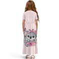 thumbnail image 2 of Uourmeti Tween Girls Maxi Dress Short Sleeve Round Neck Casual Flowy Cute Koala Rose Print Summer Long Dress for Girls Big Kids, Size 9-10 Years, 2 of 7