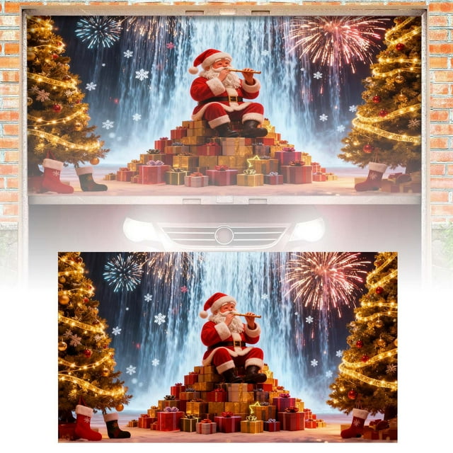 Oliegs Blanket Garage Door Cover Banner Reactive Design With 2 Lighting Modes For Festive Outdoor Fluorescent Glows In Dark With Cartoon Santa Party Xmas Decorat
