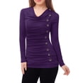 thumbnail image 6 of INSPIRE CHIC Women's Cowl Neck Long Sleeve Top Button Decor Ruched Front Regular Fit Pullover Top XL Purple, 6 of 6
