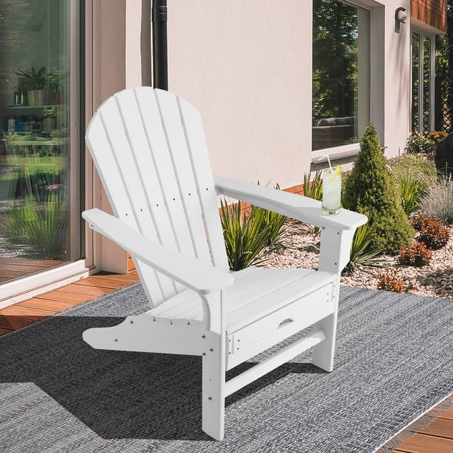 Costway 2 Pcs Chaise Adirondack de Patio Extérieur en HDPE Siège de Plage Repose-Pieds Rétractable Blanc