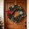 thumbnail image 7 of Christmas Wreath, 18 Inch Artificial Wreath with Plaid Bow, Pinecones, Red Berries, Snowflakes, Bird, Winter Hanging Front Door Decor, 7 of 7