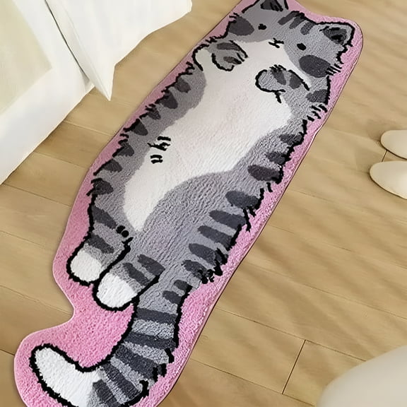 DERONA Cat Tufted Rug, Cat Shaped Rug, Cat Rug for Bedroom, Irregular Shaped Rug, Non-Slip Washable Cat Rug, Living Room Decoration
