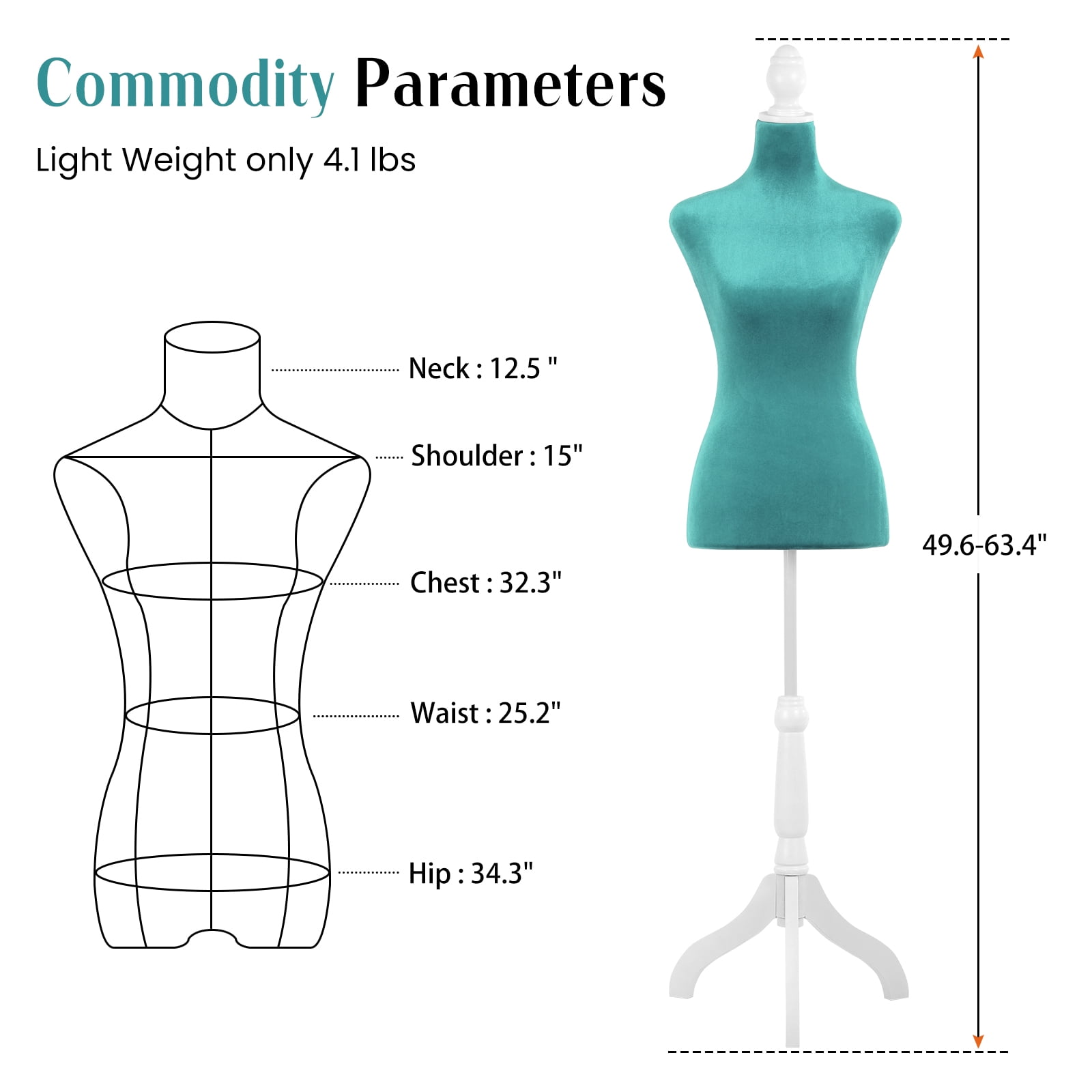 Dkelincs Female Dress Form Mannequin Torso 50-64 Inch Height Adjustable with Wooden Tripod Stand for Clothing Dress Jewelry Display, Green