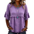thumbnail image 5 of HCYSFG Womens Fringe Blouses Round Neck Short Ruffle Sleeve Empire Waist Relaxed Fit Peplum Shirts Boho Summer Tops, 5 of 6