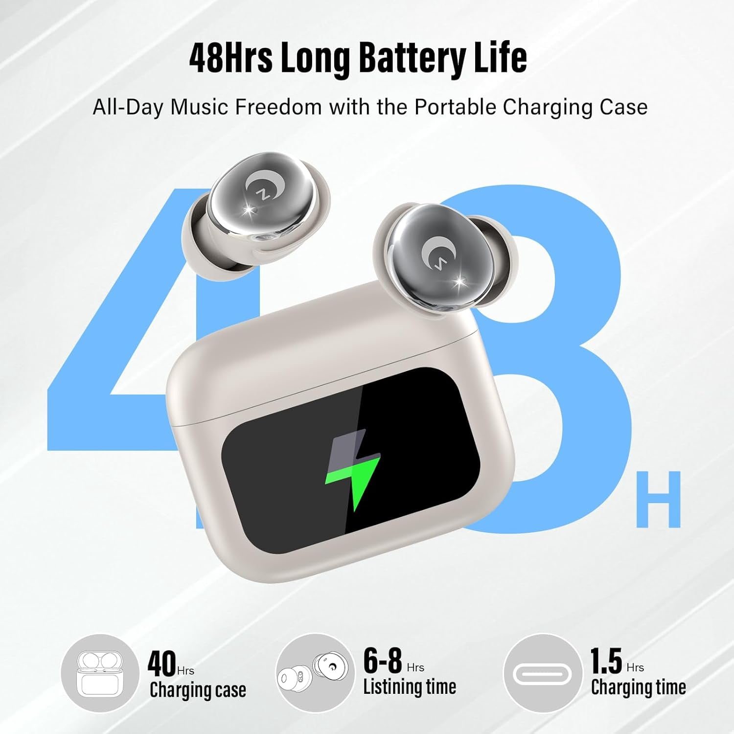 Sleep Earbuds Bluetooth 5.4 in Ear Smart Touch Screen Headphones, 48H Noise Cancelling Ear Buds with 5 EQ Modes, Mini Wireless Headphones Small Design for Side Sleepers, Clear Calls Earphones, IPX7