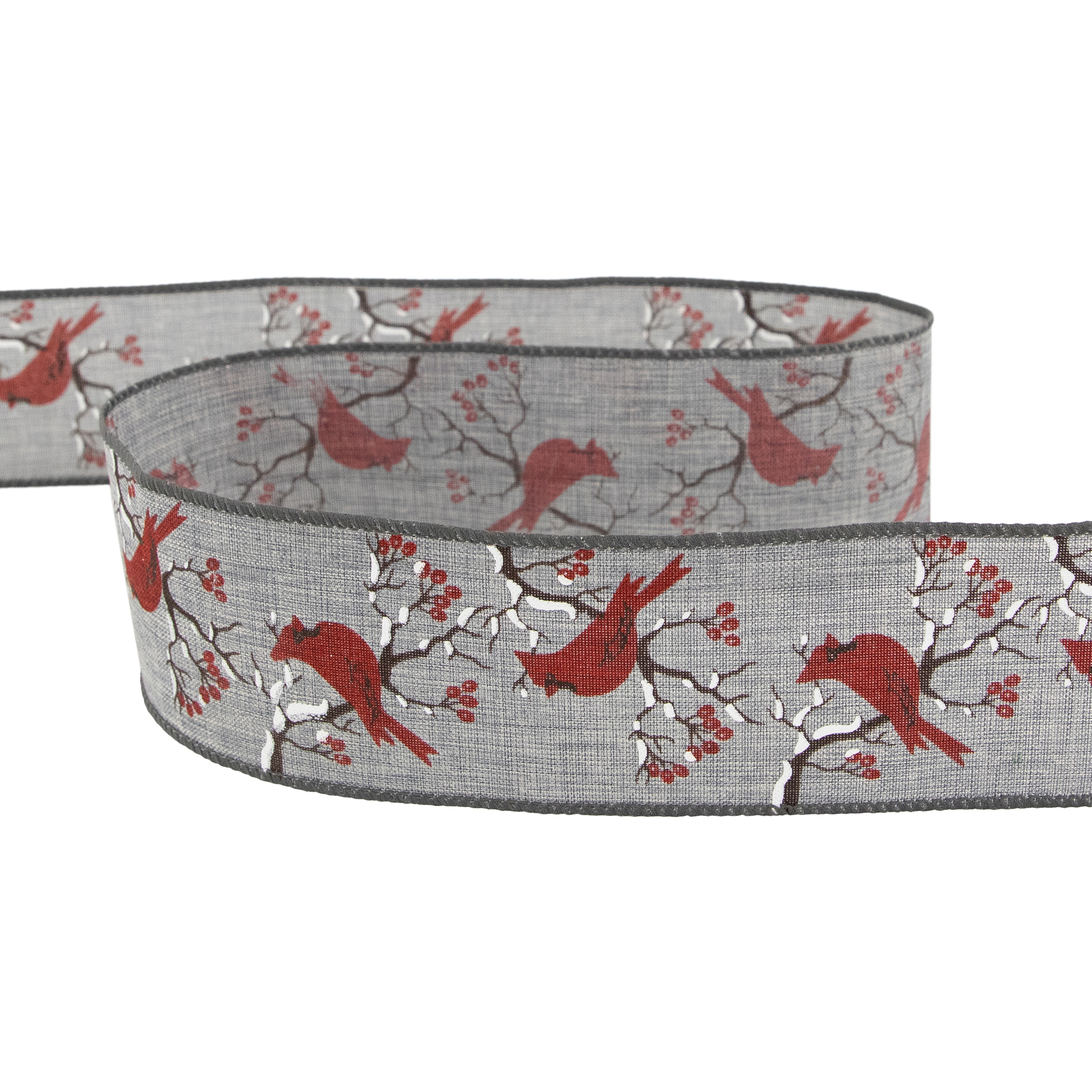 Northlight Gray and Red Cardinal Wired Craft Christmas Ribbon 2.5" x 10 Yards