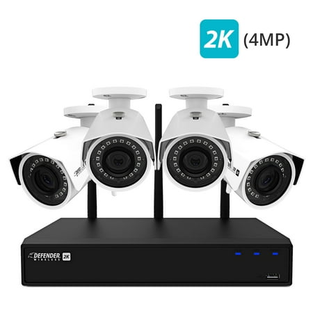 Defender Night Vision Defender 2K (4MP) Wireless 4 Channel 1TB NVR Security System with Remote Viewing, Motion Detection and 4 Wide Angle, Night Vision Wi-Fi Cameras ()