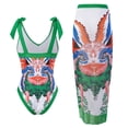 thumbnail image 4 of WREESH Womens One Piece Swimsuits Beach Cover Ups Fashion Retro Print Tight Fitting Bikini Swimsuit Chiffon Overskirt Suit Sleeveless Bathing Suits Green, 4 of 8
