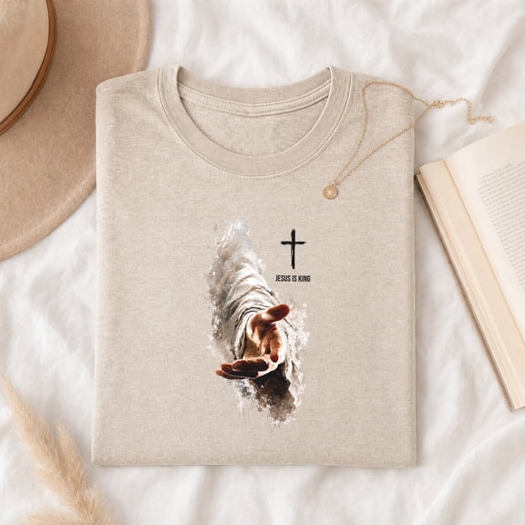 Jollimate Reaching Hand of Jesus T-Shirt, Jesus Is King Christian Graphic Tee, Religious Faith Shirt for Women
