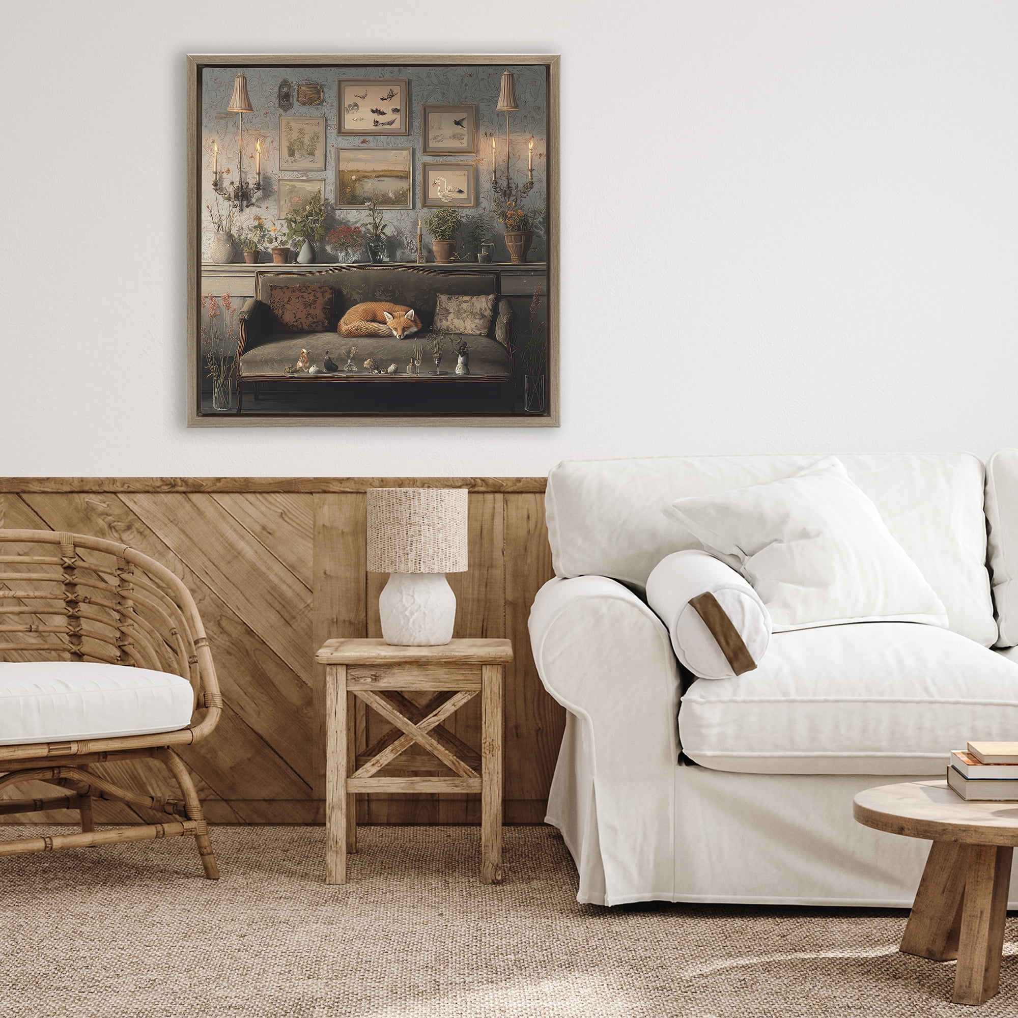 Stupell Industries Fox on Antique Sofa Brown Framed Floater Canvas Wall Art, design by The Wands Want