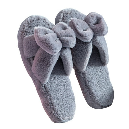 

Orchip Women s Cross Band Slippers with Bow Soft Plush Furry House Shoes for Indoor Outdoor