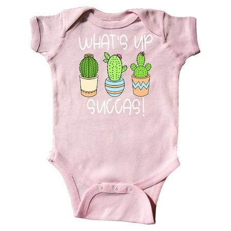 

Inktastic What s Up Succas Funny Cacti Plants Gift Baby Boy or Baby Girl Bodysuit