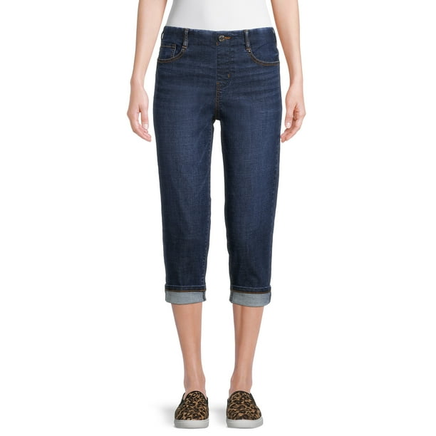 Time and Tru Women's Mid Rise Relaxed Fit 21" Inseam PullOn Denim