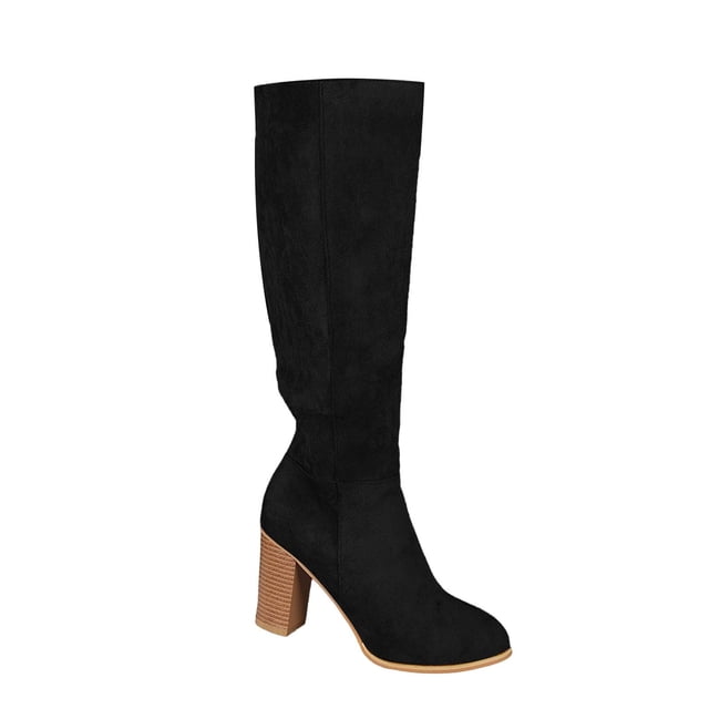 NOKIO Women’s Knee High Boots Wide Calf Round Toe Chun𝗄y Block Heel Side Zipper Dress Boots Comfortable Winter Riding Style