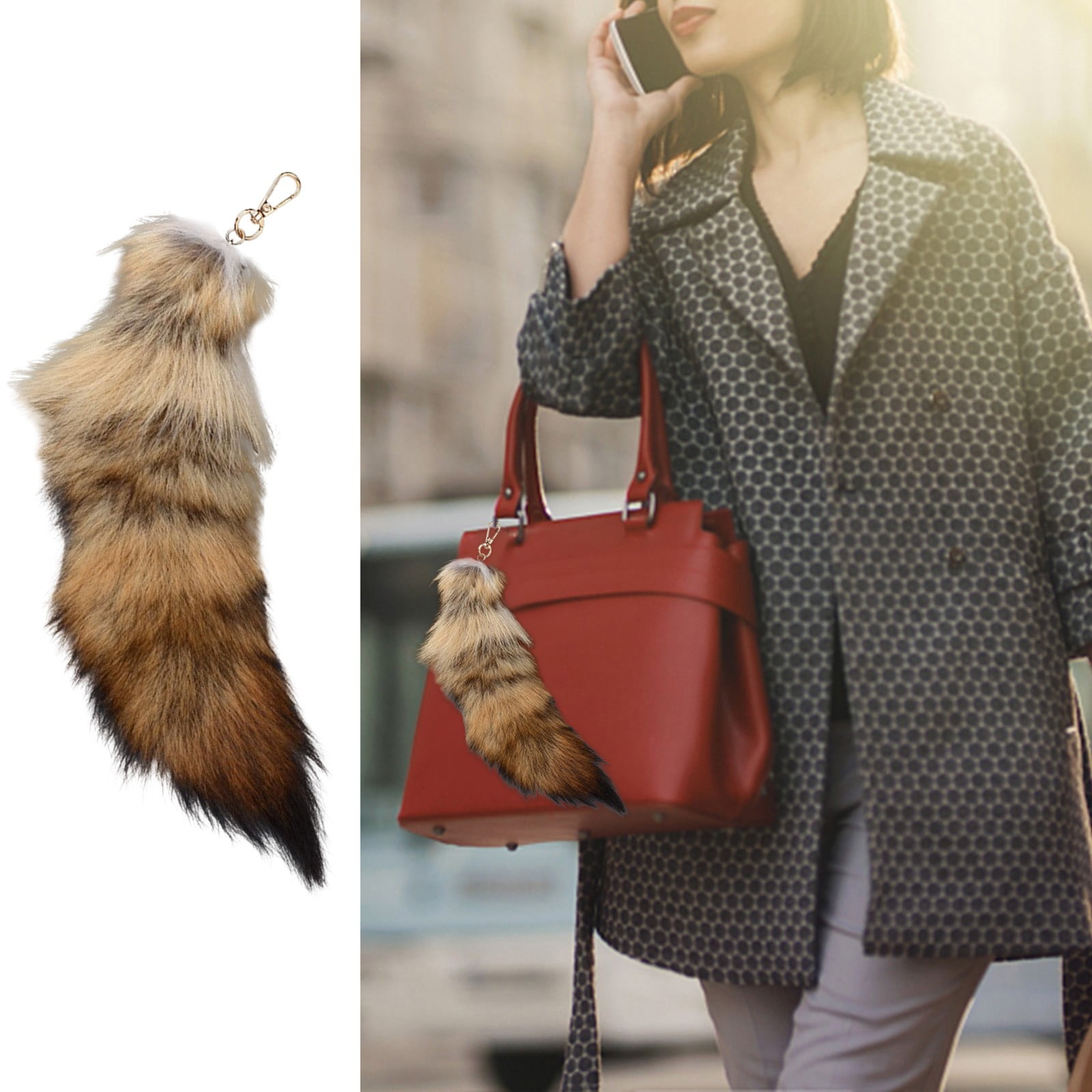 3PC Tail Keychain Set - Fluffy Animal Tail Keyring Charms for Women, 16" Realistic Therian Keychains for Bags, , Renaissance Fairs