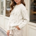 thumbnail image 4 of Afuyipoi Girls Cable Knit Turtleneck Sweater with Pearl Trim Bow Top for Kids Size 4-12Y Spring Fall Sweet Style White Size 11, 4 of 9