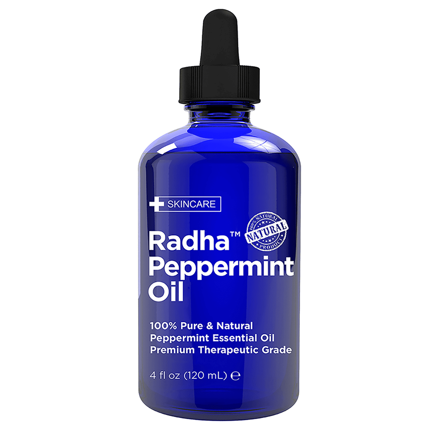 Radha Beauty Peppermint Essential Oil 4 oz - 100% Pure & Therapeutic Grade, Steam Distilled for Aromatherapy, Fresh Minty Scent, Mental Focus, Headaches, Congestion…