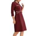 thumbnail image 4 of INSPIRE CHIC Women's A-Line Dress Contrast Color Wear-to-Work Tweed Trim Dresses M Dark Red, 4 of 6