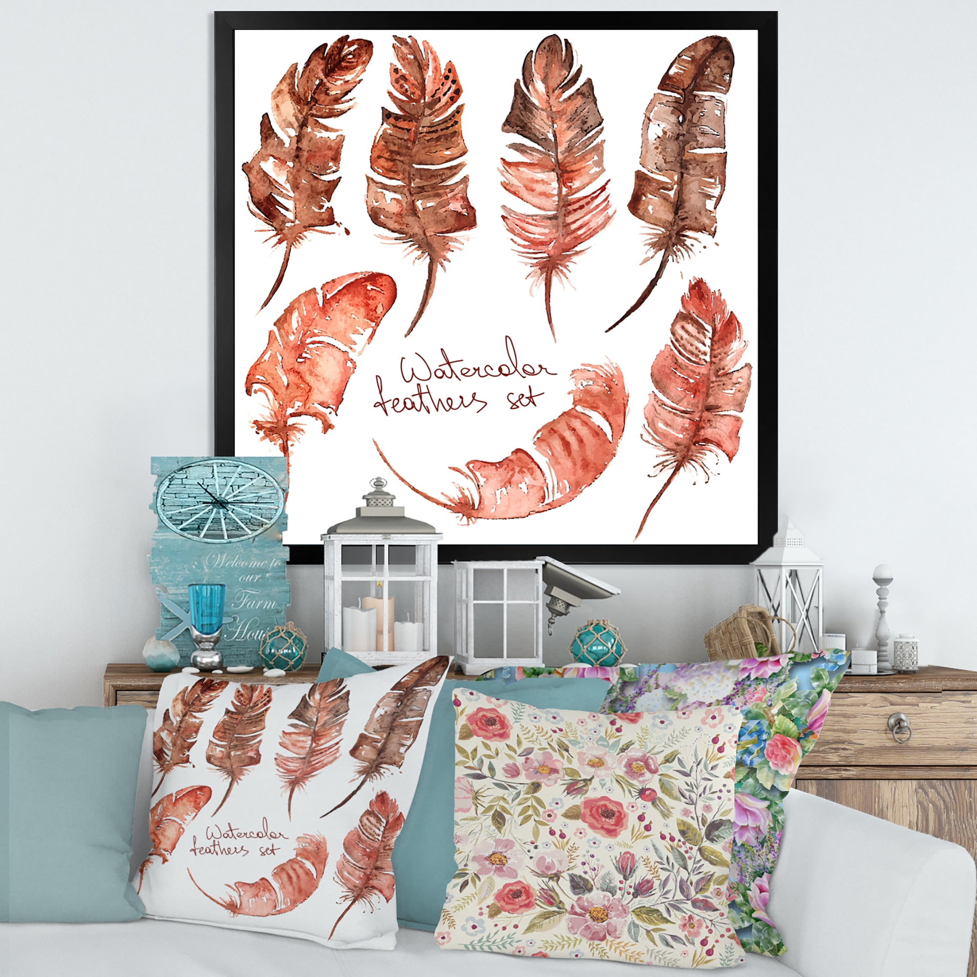 Designart 'Boho Art Feather Icons' Bohemian & Eclectic Framed Art Print