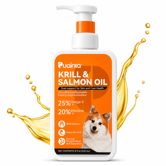 PUAINTA Fish Oil for Dogs, Krill & Salmon Omega-3 for Skin & Coat, 8 fl oz