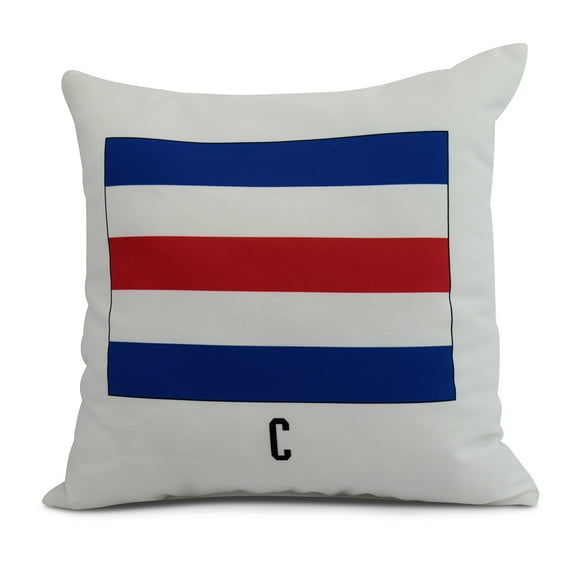 Simply Daisy, 20" x 20" C Letter Simple Outlined, Geometric Print Outdoor Pillow, Red