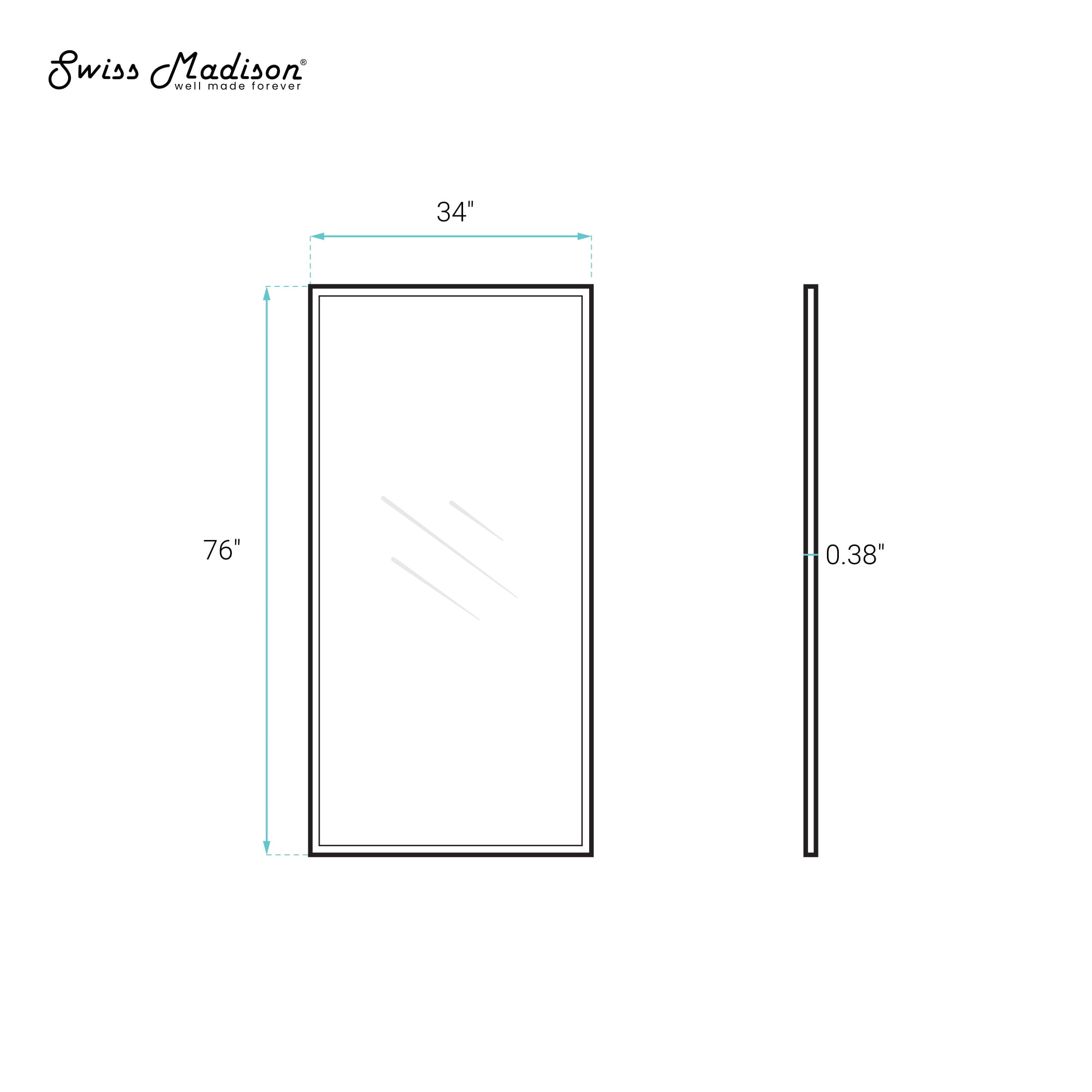 Pierre 34 x 76 Framed Fixed 3/8 in. (10mm) Clear Tempered Glass Shower Door with Nickel Brushed Frame