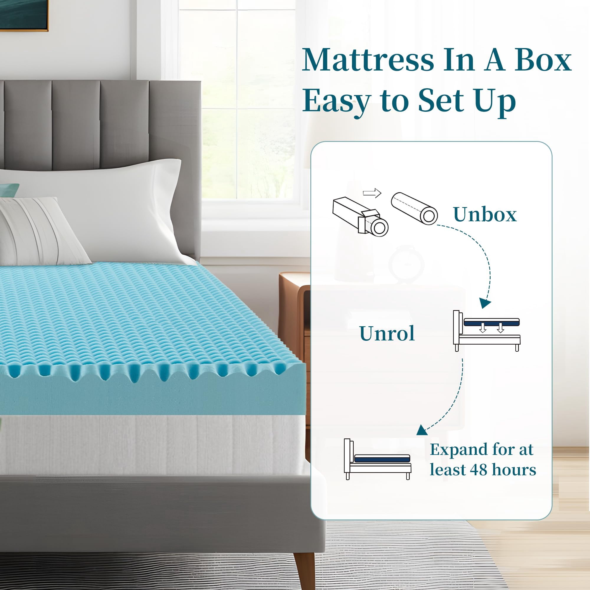 3 Inch Mattress Topper, Full Size Memory Foam Mattress Topper with Cooling Gel Egg Crate Mattresses Top, Plush Feel, Breathable, Pressure Relief for Bedroom