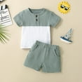 thumbnail image 2 of Gubotare Summer Clothes for Baby Boys Contrast Color Baby Boys Clothes Set Toddler Boys Shirt Tops and Shorts Summer Outfit 2Pcs3 6 9 12 18 24 Months 2T 3T 4T (Green,Size 3-6 Months), 2 of 9
