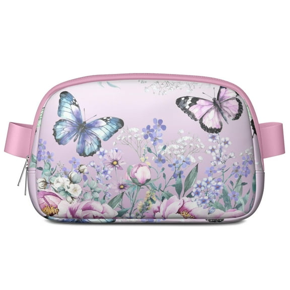 Colorful Butterfly and Flower Fanny Pack – Waterproof Adjustable Waist Bag – Lightweight Belt Bag for Running, Traveling, and Festivals for Butterfly Lovers