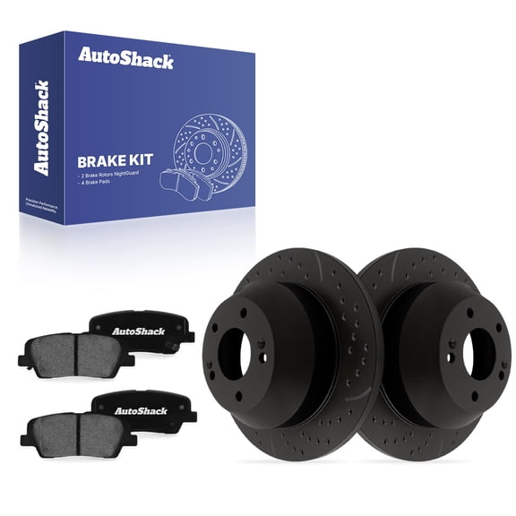 AutoShack Rear Solid Drilled & Slotted E-Coated Brake Rotors Black Finish   Ceramic Pads 6-PC Brake Kit Replacement for 2011-2015 Kia Sorento 2010-2016 Hyundai Santa Fe NightGuard 11.89" (302 mm)