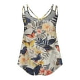 thumbnail image 3 of Spaghetti Straps Cami Top For Women Flower Print Sleeveless T-Shirt Womens Sexy Pleated Tank Top Crew Neck Casual Comfortable T Shirt Women's 2024 Summer Tops, 3 of 5