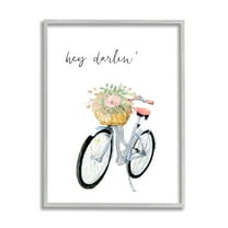 Stupell Industries Hey Darlin' Phrase Blue Handlebar Bicycle Floral Basket, 11 x 14, Designed by Dogwood Portfolio