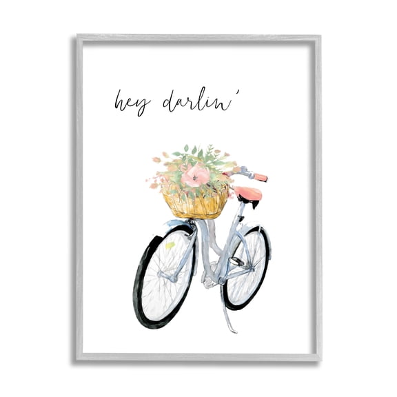 Stupell Industries Hey Darlin' Phrase Blue Handlebar Bicycle Floral Basket, 11 x 14, Designed by Dogwood Portfolio
