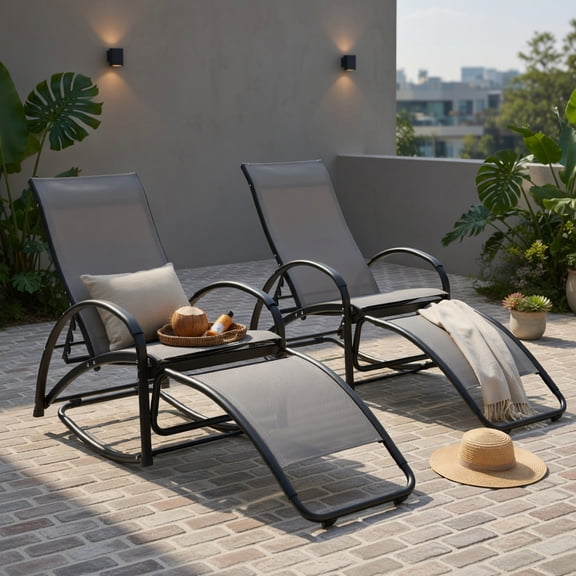 Hommoo 2-in-1 Aluminum Outdoor Rocking Lounge Chair with 4-Position Adjustable Backrest, for Patio, Poolside, Balcony & Yard, Gray