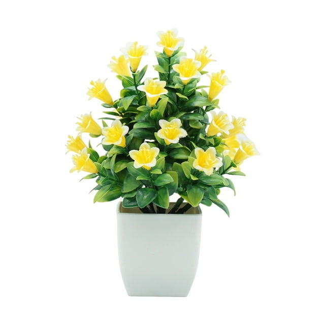 Plantas artificiales en maceta, arreglos florales artificiales para escritorio, hogar y jarrón decorativo de plástico para salón, dormitorio y baño