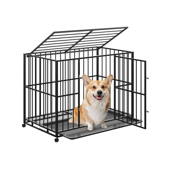 QinaQin Jaula para perro de 36 pulgadas para perros pequeños, kennel de acero inoxidable resistente con ruedas y bandeja removible, diseño anti escape y apilable para perros con ansiedad