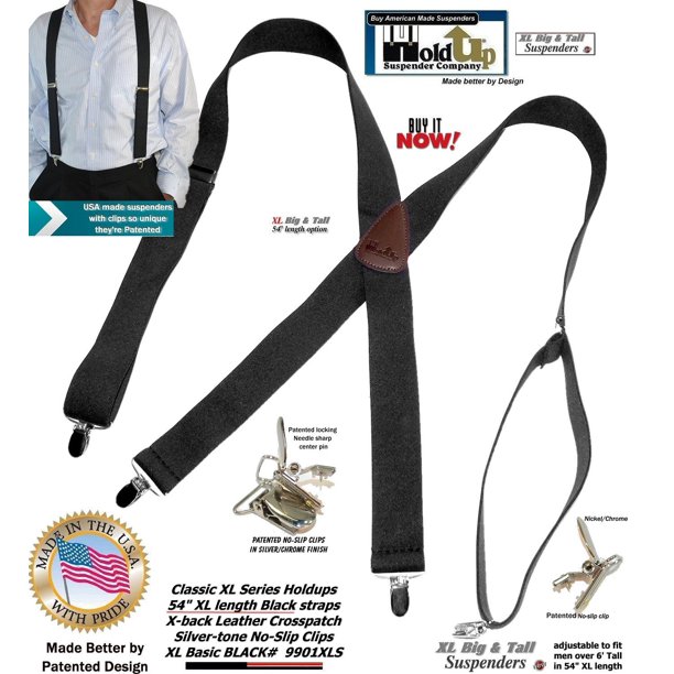 Holdup Suspender Holdup Suspender Classic Series Black XL 54"longer Suspenders in Xback style