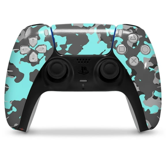 WraptorSkinz Skin Wrap compatible with the Sony PS5 DualSense Controller WraptorCamo Old School Camouflage Camo Neon Teal (CONTROLLER NOT INCLUDED)