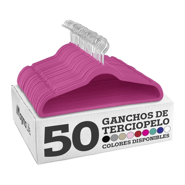 MAGMALIFE 50 Ganchos para Ropa de Terciopelo, Gancho Plateado Giratorio de 360 Grados, Adecuado para Todo Tipo de Ropa, Antideslizante (Fucsia)